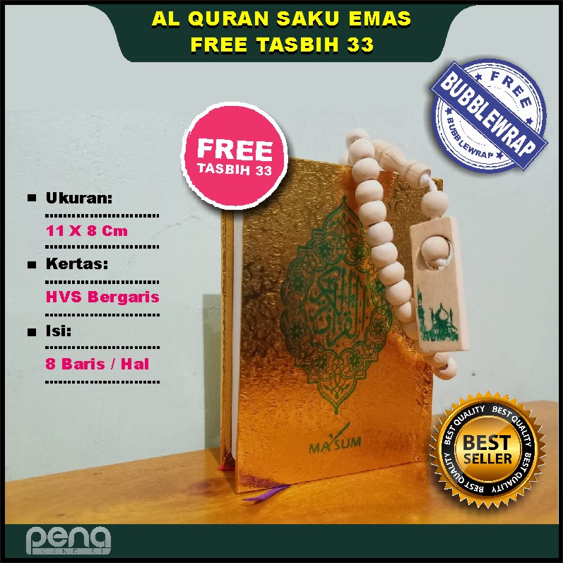 Paket Al Quran Saku Murah Free Tasbih Cover Emas Travelling Kecil Mini