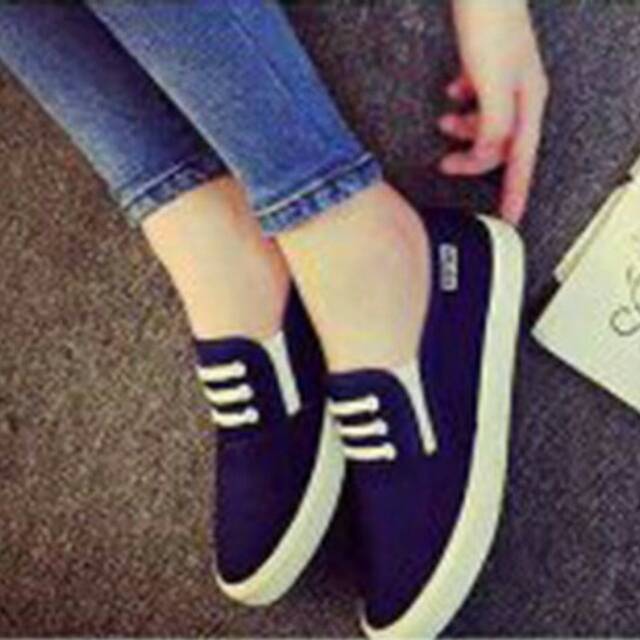 sepatu flat shoes wanita slip on bahan kanvas jeans size 37 - 40 sepatu murah cewek