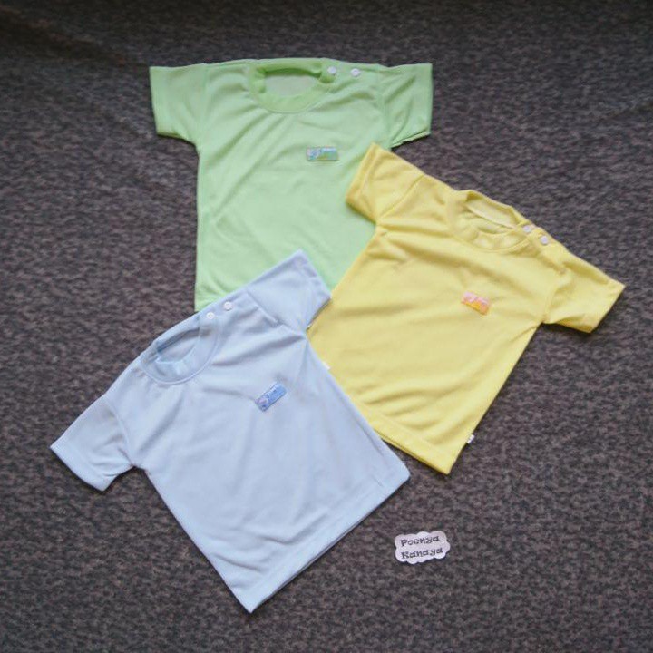 AT01 Atasan Baju Bayi Tangan Pendek Size M Polos Arimbi NJA Kancing Pundak-2