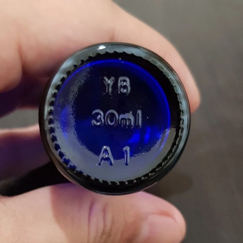 botol kaca pipet 30ml biru tebal - ring segel putih