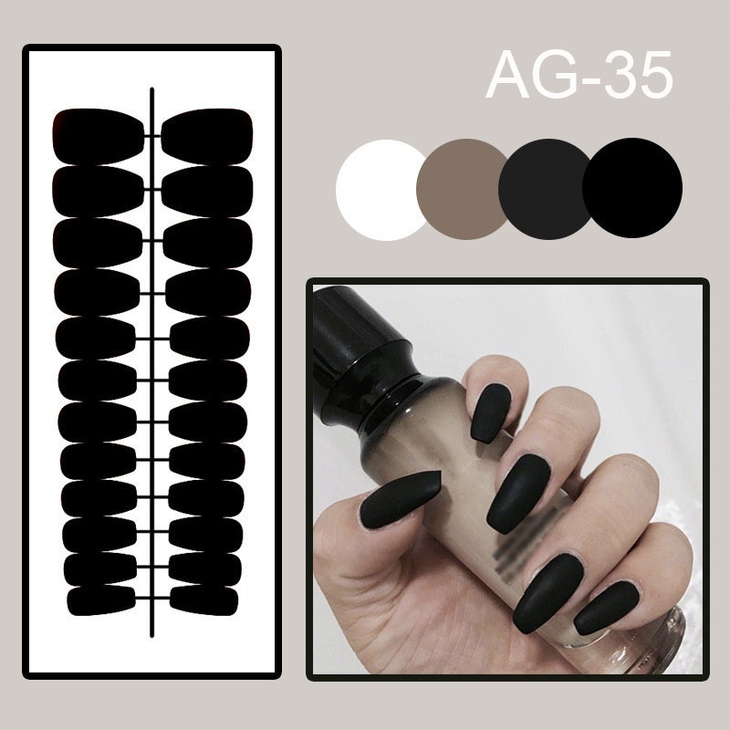 24 Pcs / Set Kuku Palsu Warna Solid Matte Bahan Akrilik Bentuk Trapesium Untuk Nail Art