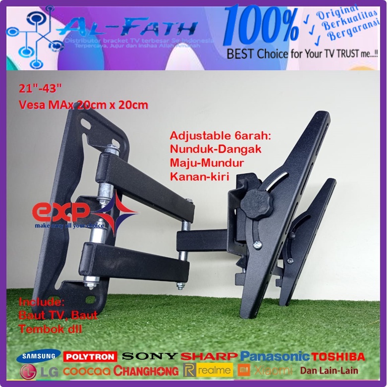 Bracket TV HISENSE 14 s/d 43 inch 6 ARAH FULL BESI SUPER KOKOH GARANSI 100% ORI