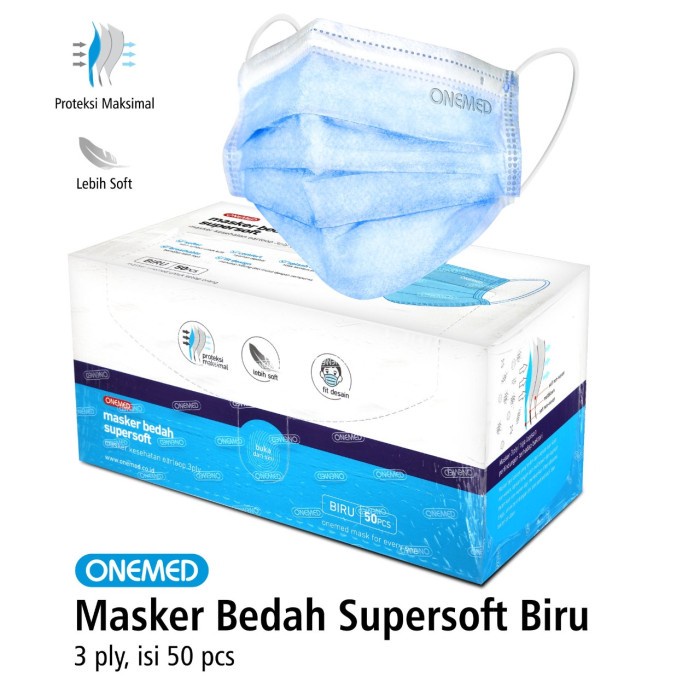 Masker Karet Super Soft Biru Onemed Box Isi 50 Pcs OJB