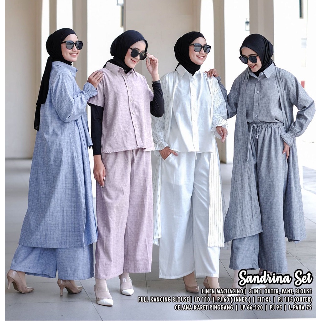 SANDRINA SET //Oneset 3 in 1 Outer Pants Blouse // Casual Oneset Kemeja Celana Cardigan // Setelan M