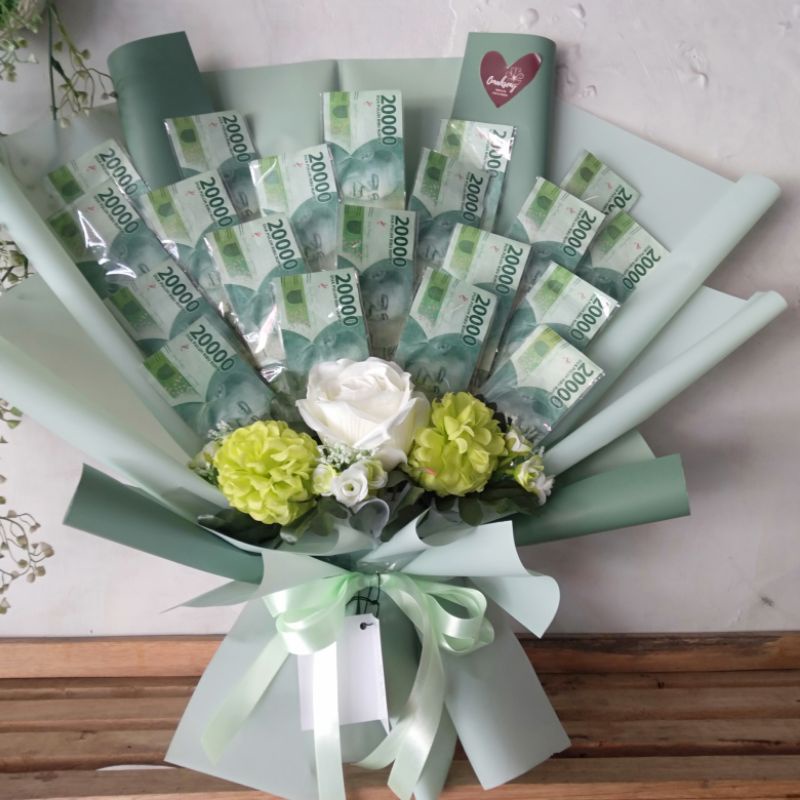 Jual Buket Uang Asli 20 Ribu 20 Lembar Tema Hijau Money Bouquet Malang 