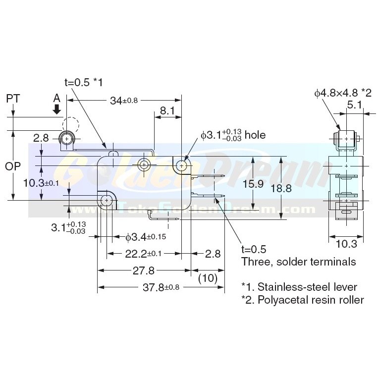 Mini Limit Switch Omron Saklar Micro Miniature Tuas Gagang Roda