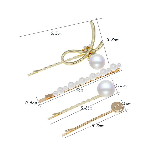 LRC Jepit Rambut Fashion Gold Alloy Pearl Hairpin Combination F57358