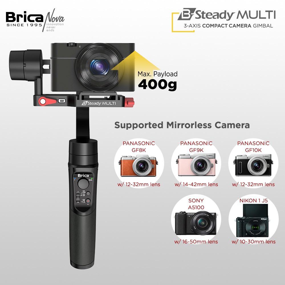 Brica BSteady B-Steady Multi - 3 Axis Compact Camera Gimbal - Black + Bonus Kaos-7