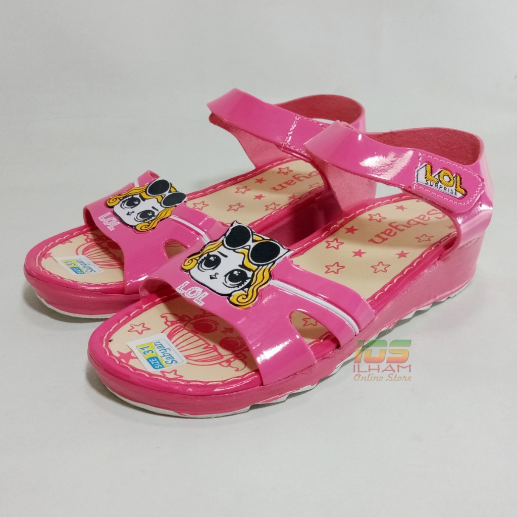 Sandal Let Wegdes Anak Sabyan J22 Motif LOL Hak 3cm Size 26-35