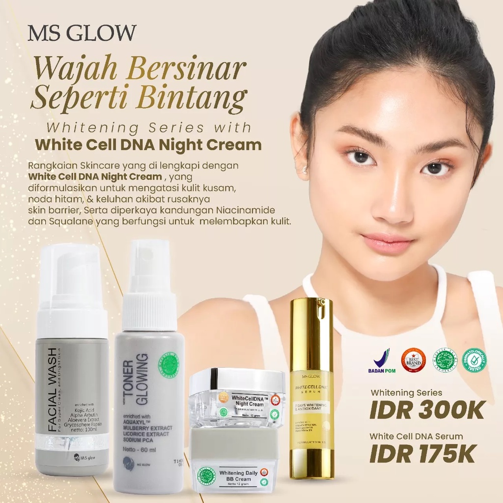 PAKET WHITE CELL DNA MS GLOW 100% ORIGINAL PAKET WAJAH MS GLOW + Serum white cell DNA