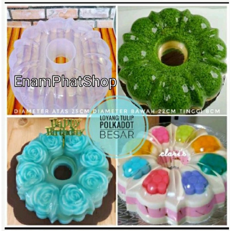 Cetakan Loyang Puding Bunga Tulip Besar Polkadot Plastik