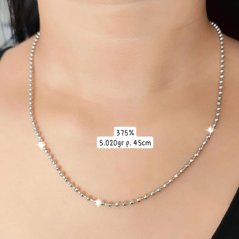 kalung biji sahang emas putih 375%
