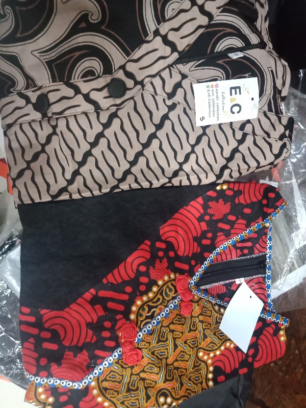 Blouse Batik Wanita Kombinasi Embos Hitam / Atasan Batik Resleting Belakang - S M L Xl Xxl 3l 4l 5l