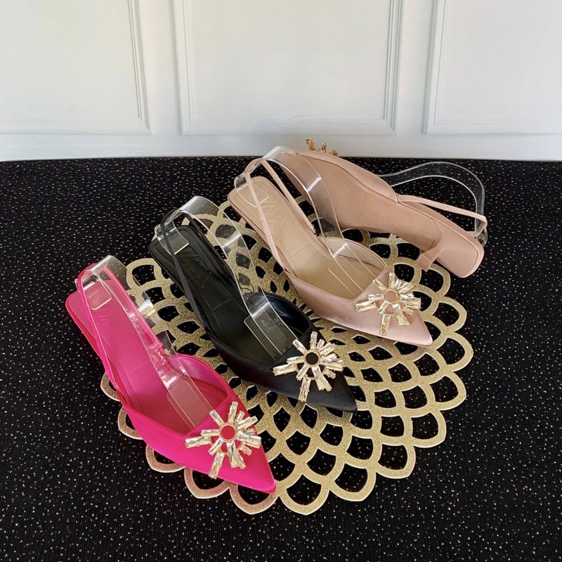 Pump heels ankle strap by Zara satin leather import glass diamond high quality fashion shoes sepatu 