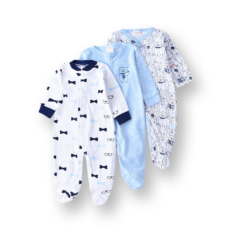 BABY K2 - BABY SLEEPSUIT MOTIF BEAR BIRU MEREK LITTLEDUCK 1 PACK ISI 3 PCS  KODE 00023