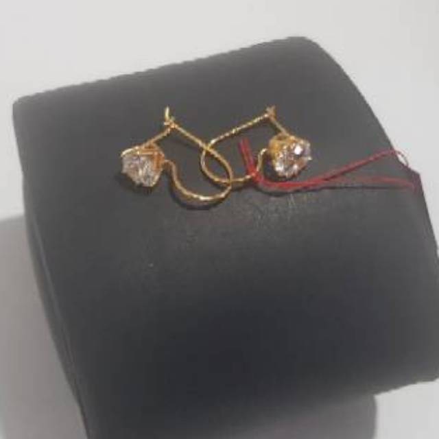 anting jepit emas asli model zirkon oval anting desi 875
