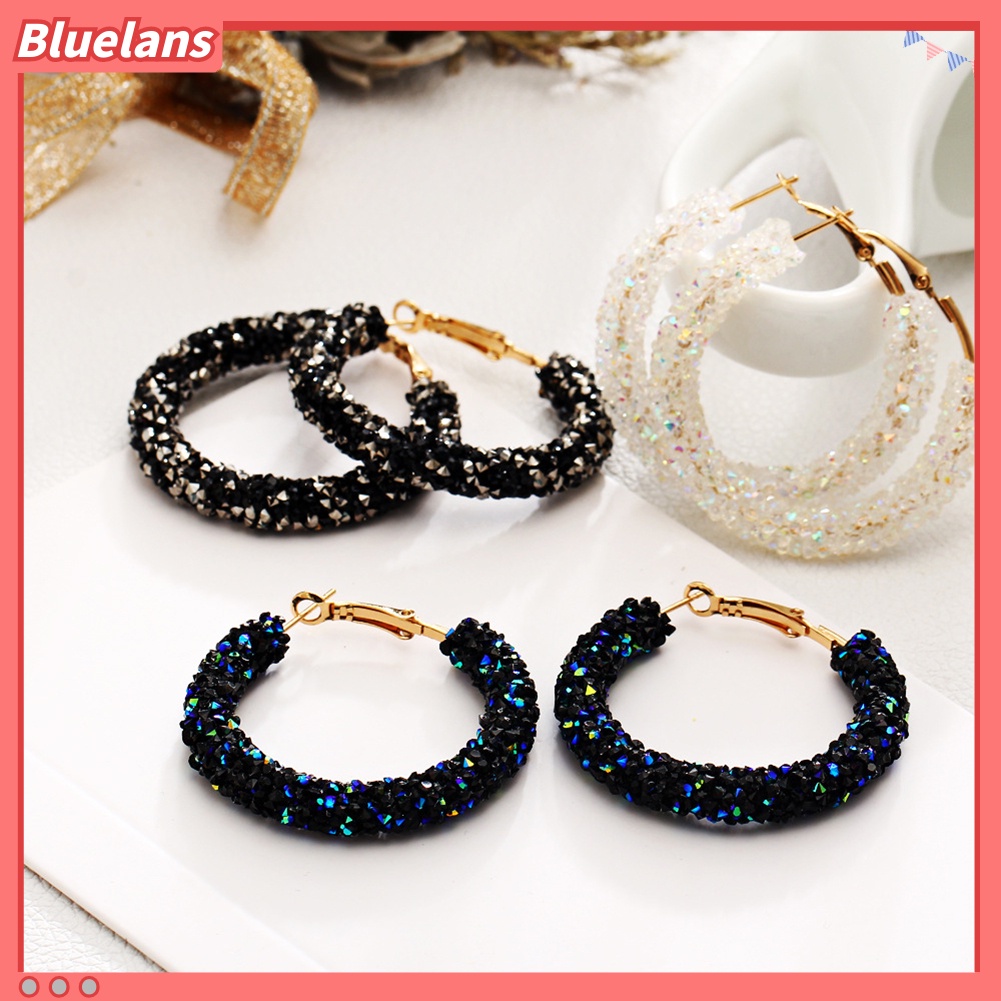 Bluelans Anting Hoop Berlian Imitasi Bentuk Bulat Besar Geometris Untuk Wanita