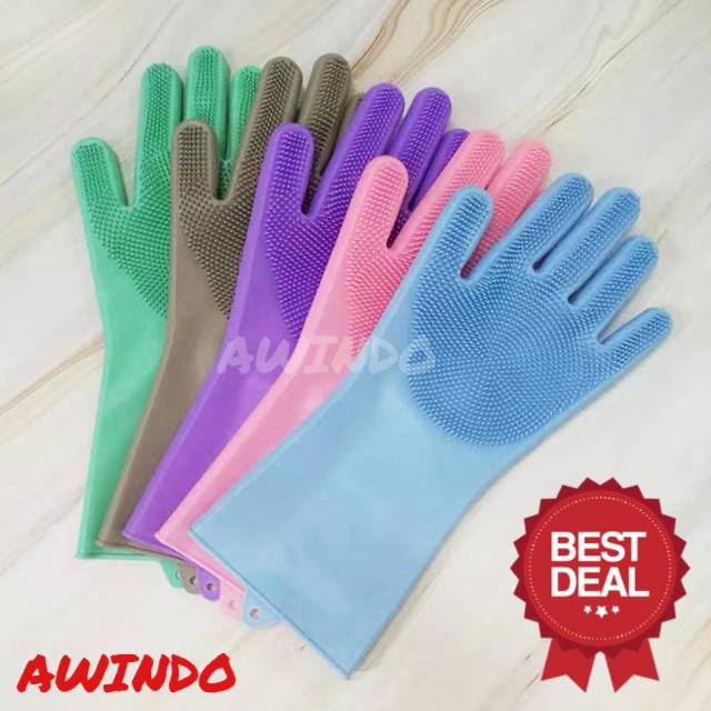 SARUNG TANGAN CUCI PIRING CUCI MOBIL MAGIC KARET SILICONE CLEANING GLOVES ANTI PANAS