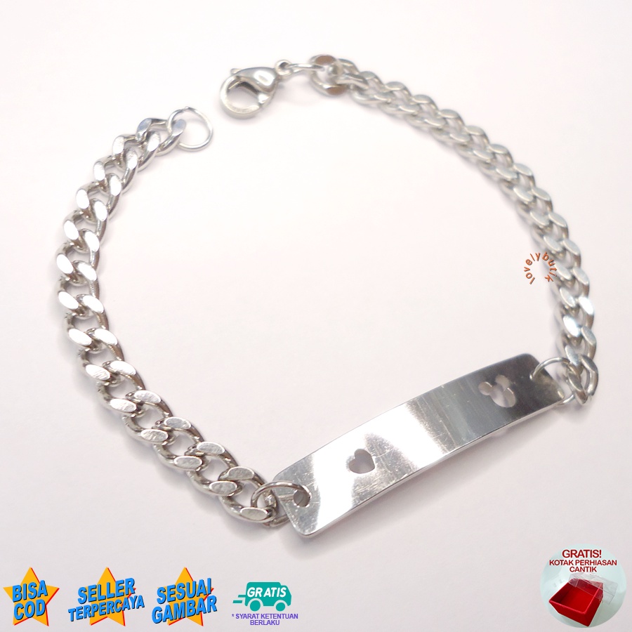 Lovelybutik Gelang Anak Titanium 3lsa Gelang Tangan Rantai Anak Titanium Ukuran 15 Cm Bonus Kotak Perhiasan