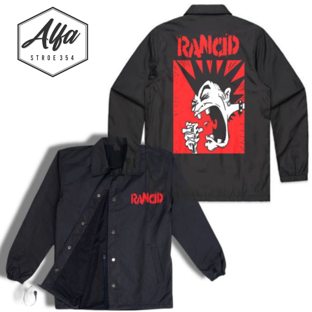 Jaket Coach band RANCID logo tulisan HARD ROCK PUNK HARDCORE musik metal VINTAGE bootleg concept des