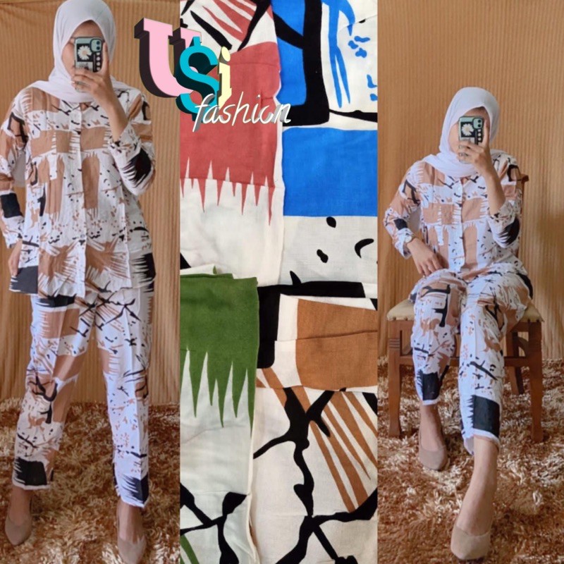 TIE DYE PIYAMA SET / ONE SET MOTIF TERBARU HITS / SETELAN WANITA DEWASA BISA COD-Coklat Bercorak