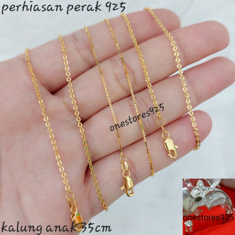 Kalung Anak Perak Asli Silver 925 Lapis Emas Kuning 35cm