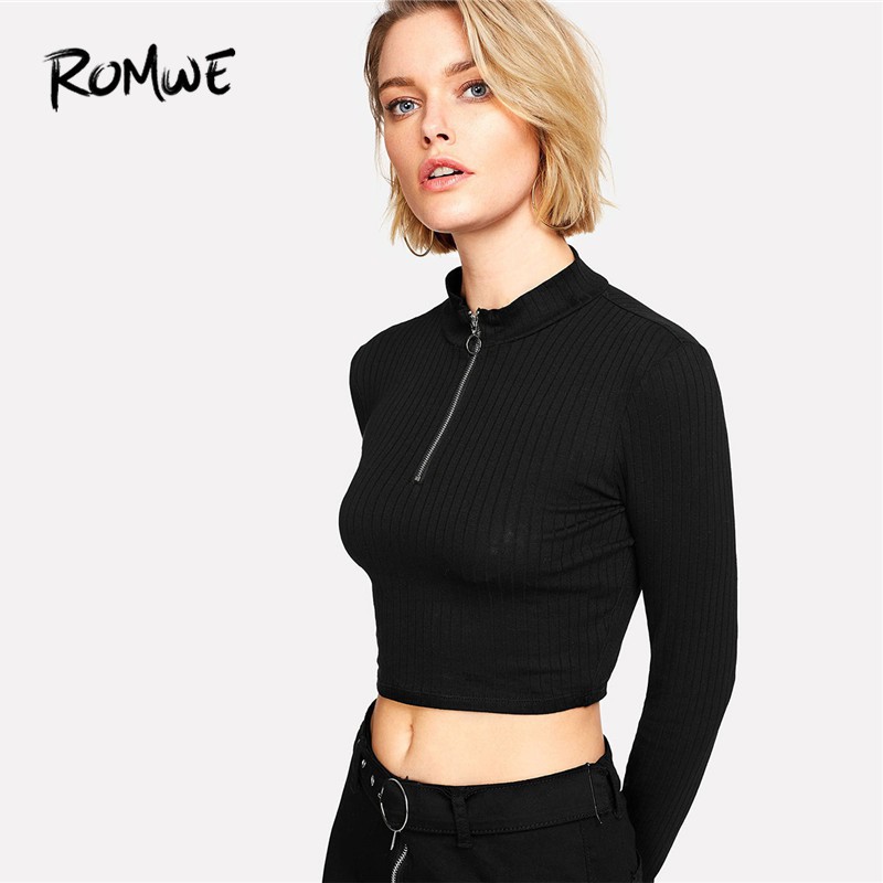 black zip up crop top