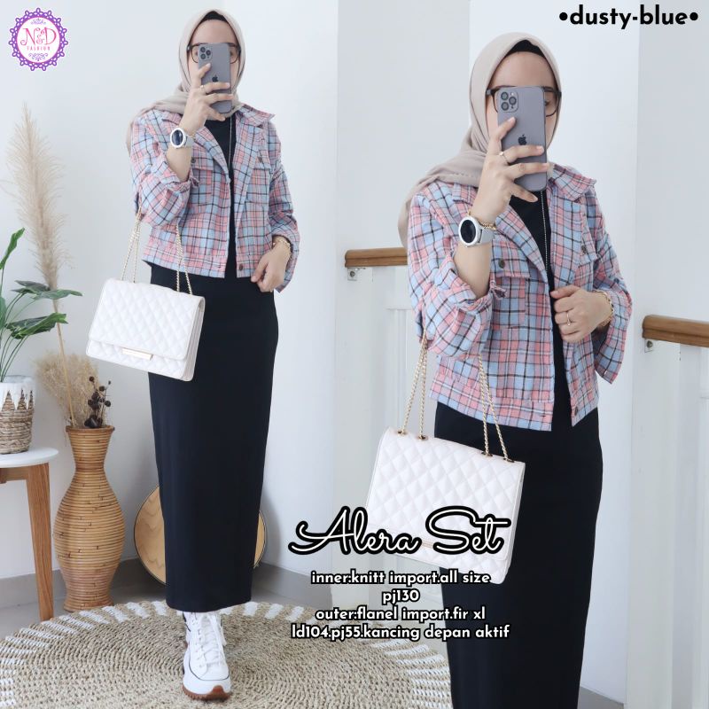 alera setelan wanita warna dusty-blue
