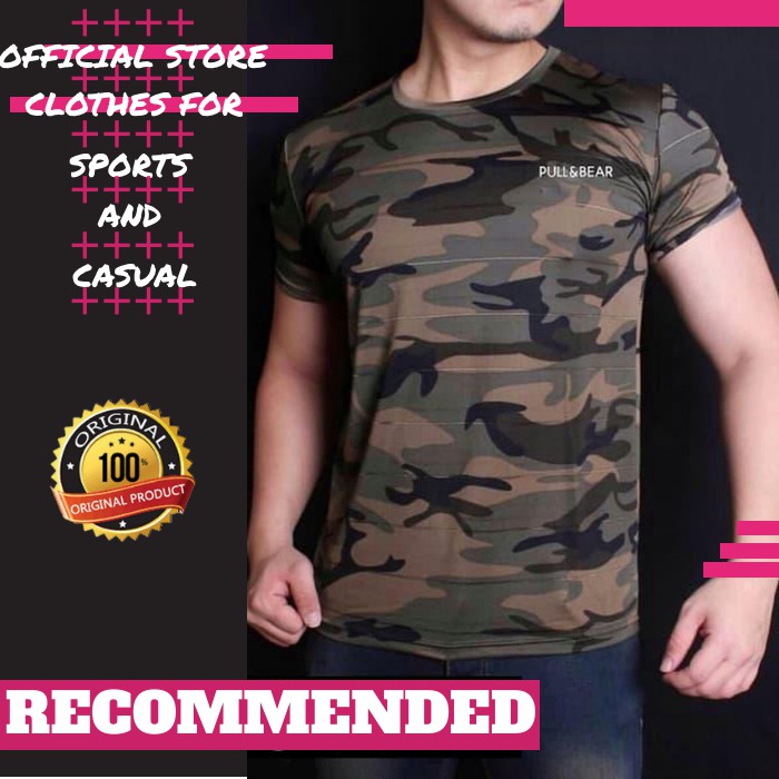 BAJU  ARMY PULL AND BEAR PRIA KAOS LORENG LORENG HIJAU COWOK TSHIRT DISTRO MAN MUSCLE FT207