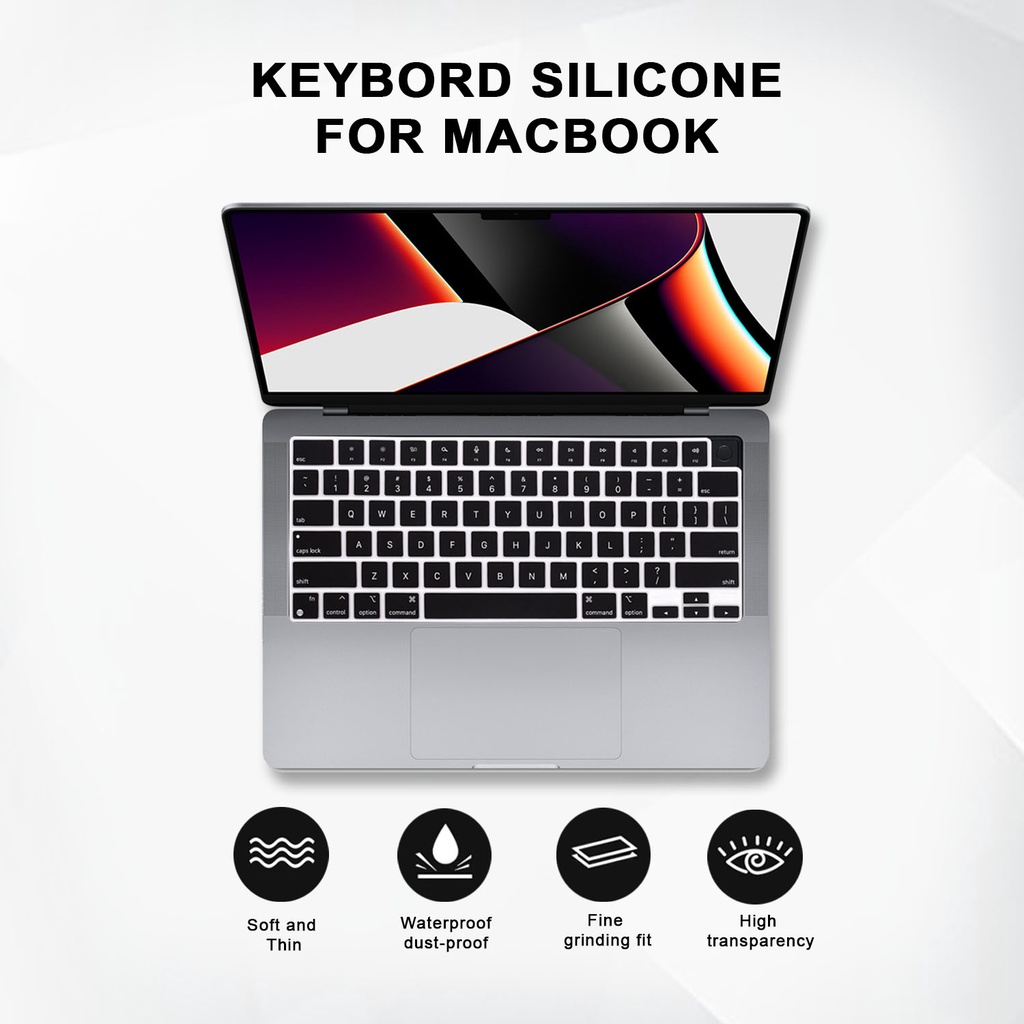 Keyboard Silicone SKin Protector Keyboard Waterproof Pelindung Laptop Macbook Air Pro 13 14 16 2017 2018 2019 2020 2021 A1932 A2179 A2337 A1706 A1708 A1989 A2159 A2251 A2289 A2338 2442 2485 A2141 2289 2251 Polos Warna Hitam Transparan Putih Pink Blue