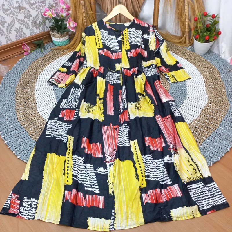 GAMIS CANDI SUSUN REMPEL RAYON PREMIUM LD 110 cm PANJANG 135 cm//GAMIS KATUN RAYON-Motif 4