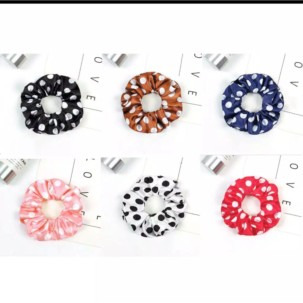 Ikat rambut kerut scrunchie ala korea style motif polkadot 1