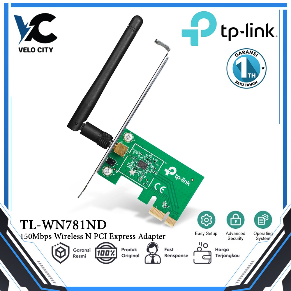 TP-LINK TL-WN781ND 150Mbps Wireless N PCI Express Adapter Original Garansi Resmi - 1 Tahun