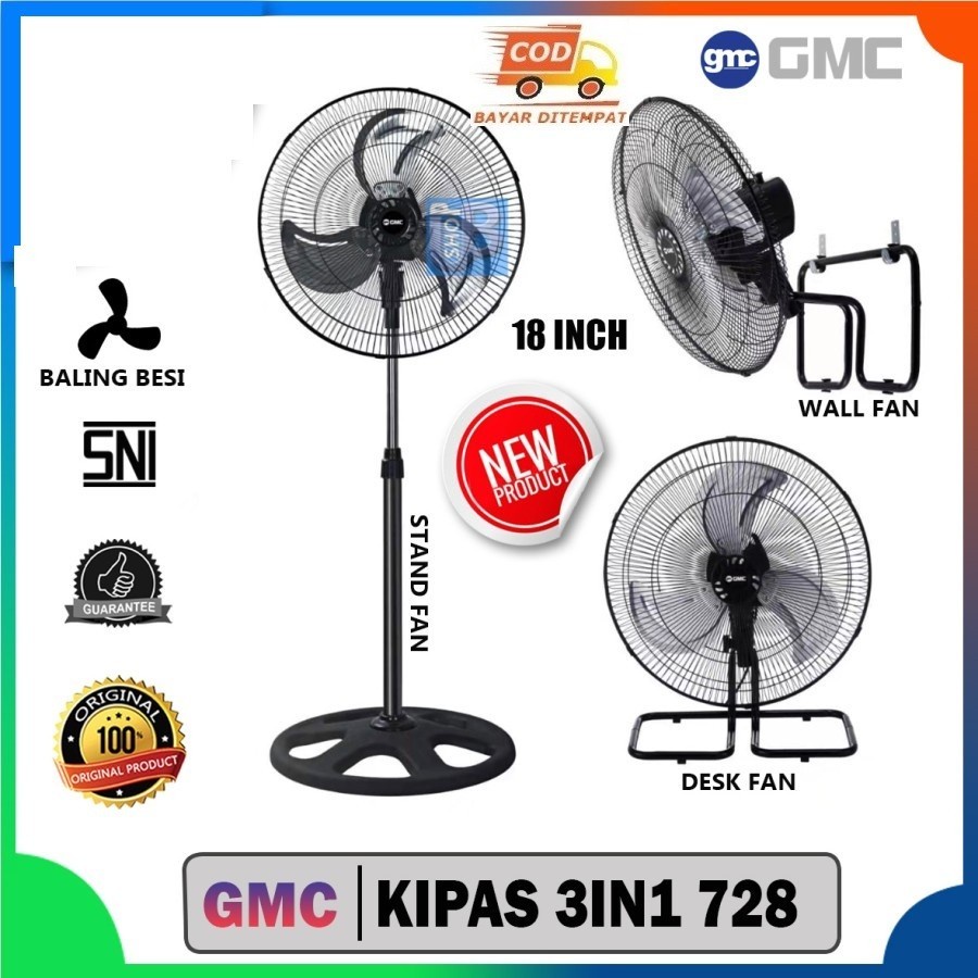 Kipas Angin Tornado 3in1 GMC 728 Kipas Angin Besi 18 inch Original