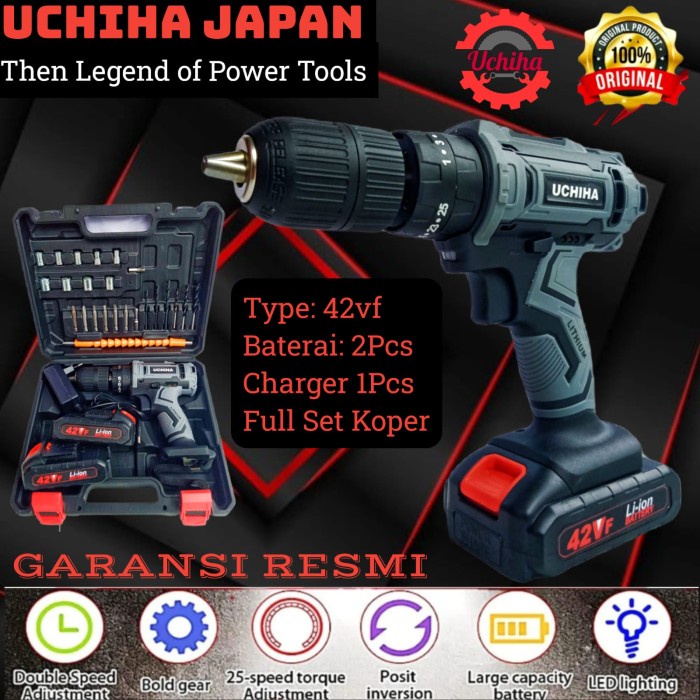 bor baterai drill beton 42v besi kayu japan impact cordless UCHIHA