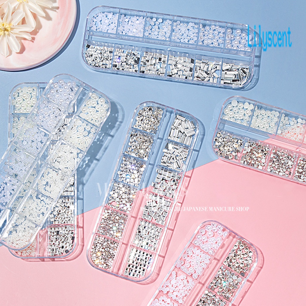 Lily 12 Sekat / Kotak Berlian Imitasi Glitter 3D Untuk Dekorasi Nail Art / Manicure DIY