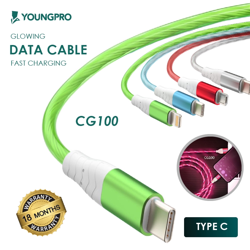 YOUNGPRO CG100 Kabel TYPE C LIGHTING MICRO USB Glowing Flowing Fast Charging QC3.0 Fast Transfer Dat