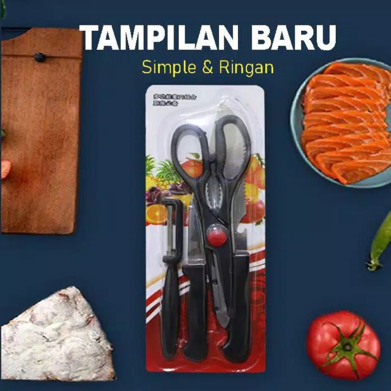 Knife Kitchen Set Premium Pisau Dapur Gunting Makanan Pisau Daging Pisau Buah Peeler