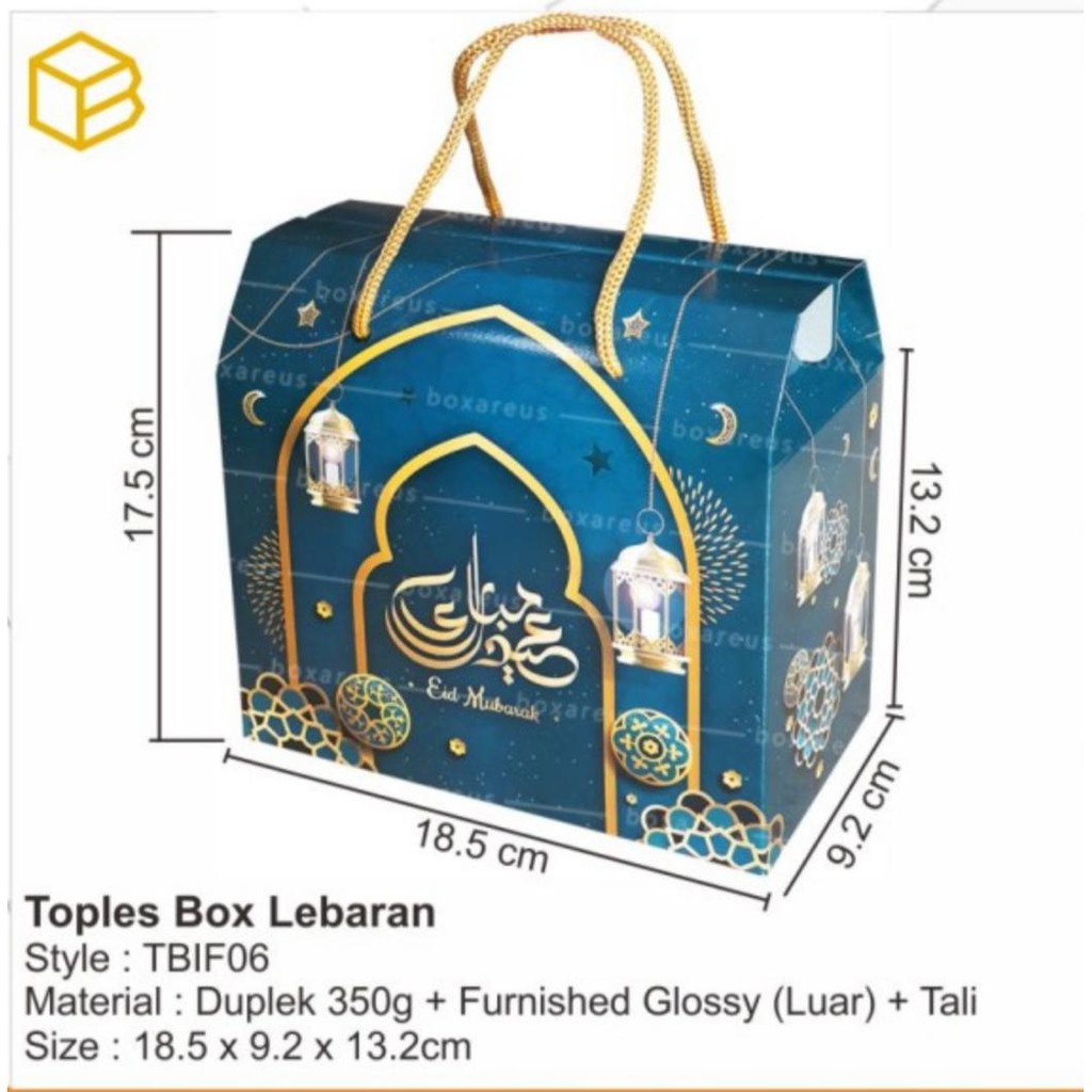 Dus Toples Lebaran Eid Mubarak Biru - Box Toples Lebaran - Gosend/Grab Only