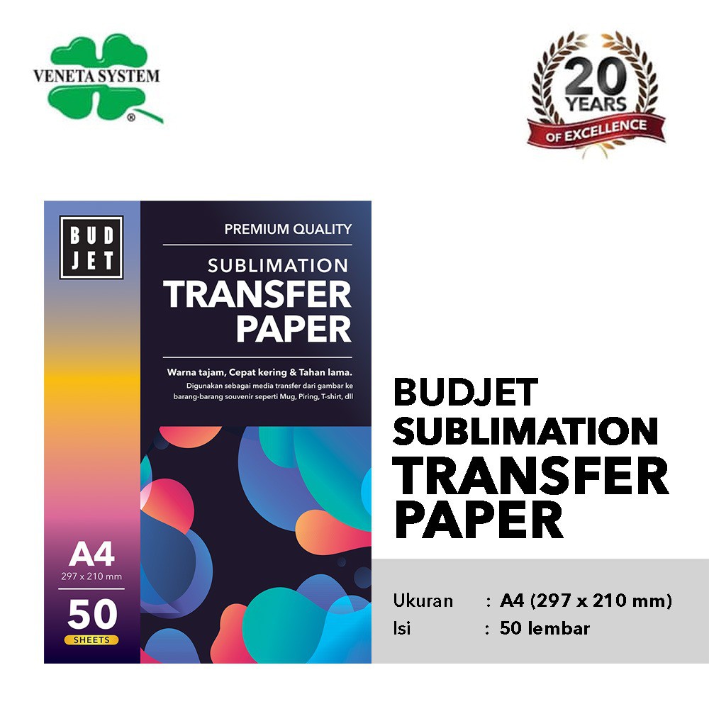 Kertas Sublim Sublime - Budjet Sublimation Transfer Paper A4 isi 50