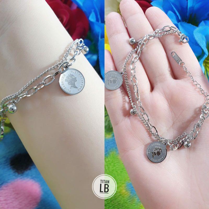 Gelang Ganda Koin Bola Silver Korean Fashion N22092102