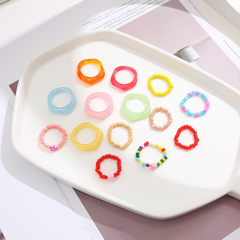 Set Cincin Bentuk Hati Warna-Warni Untuk Wanita