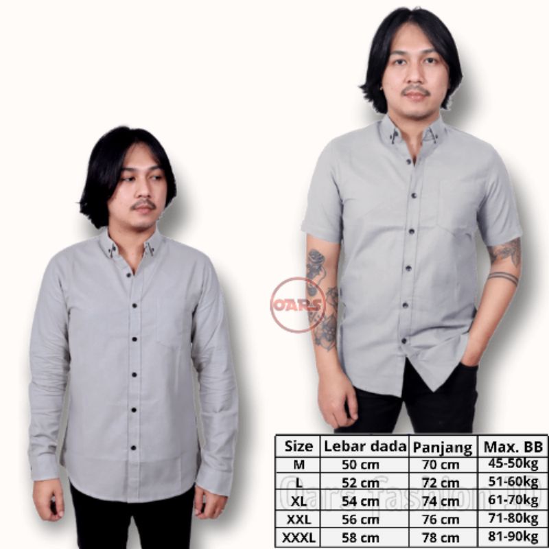 Kemeja Pria Polos Lengan panjang dan lengan pendek Warna Abu Abu Muda Softgrey grey jumbo - kemeja warna abu muda gre grey softgrey hem polos abu