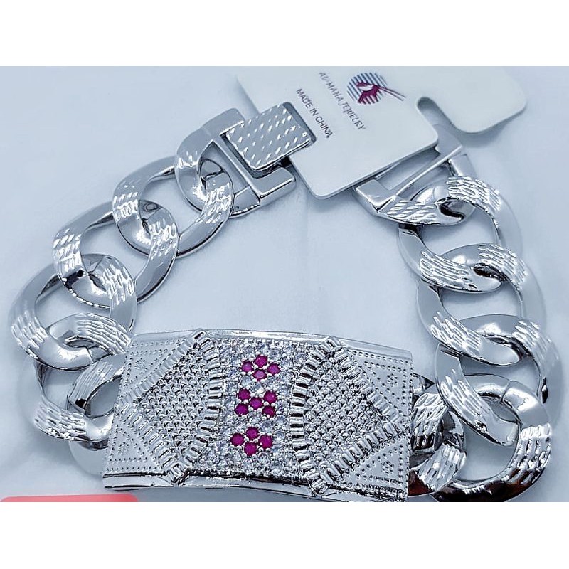 Gelang Xuping Lapis Emas 24K Rantai Plat Silver Mewah .