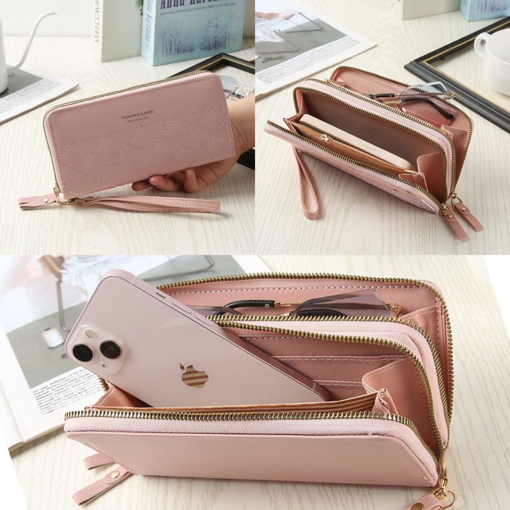 DOMPET PANJANG WANITA PINK VANIER WA583P3 FASHION KOREA IMPORT 2 RESLETING BESAR MUAT HP KARTU KULIT  UANG KOIN BRANDED REMAJA KEKINIAN PREMIUM BATAM