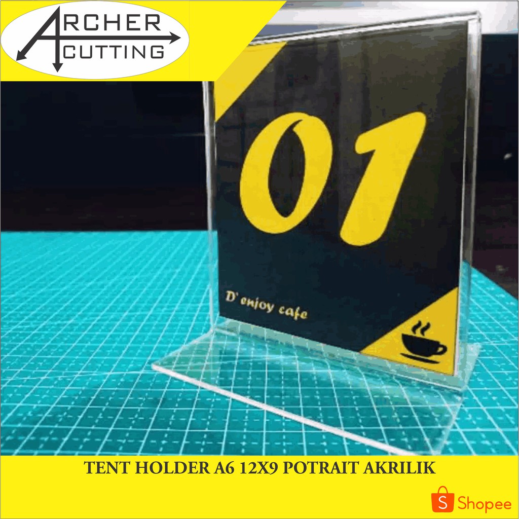 nomor meja/tent holder /tempat brosur akrilik 12x9 cm A6