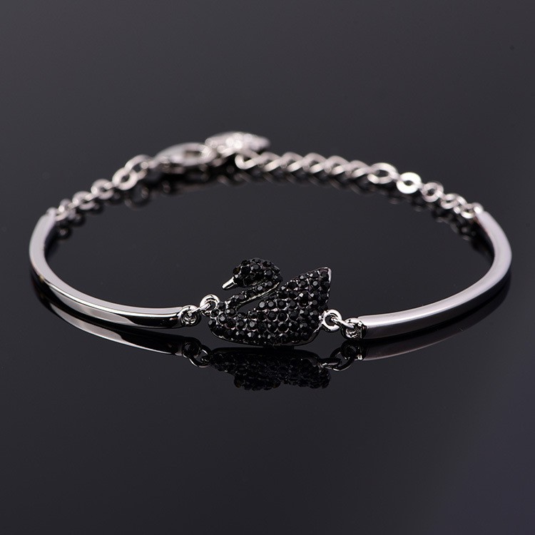 Zircon Swan Silver Rose Gold Bracelet Women's Charm Silver Plated Bangle