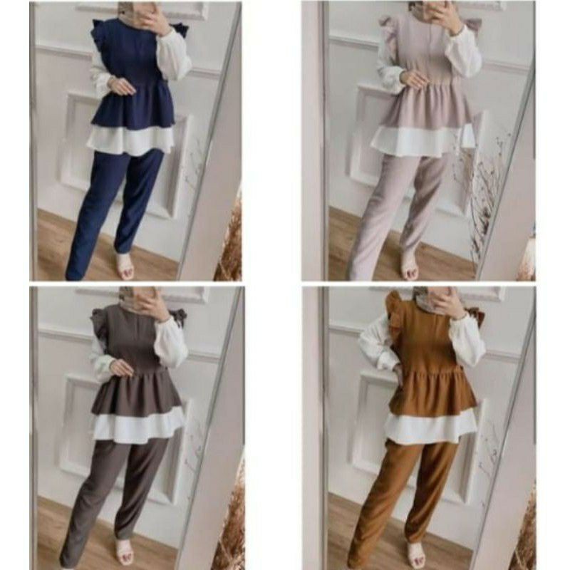 ONE SET MAULINA REMPEL BALLON DAILY// BLOUSE SET WANITA MOSCREPE