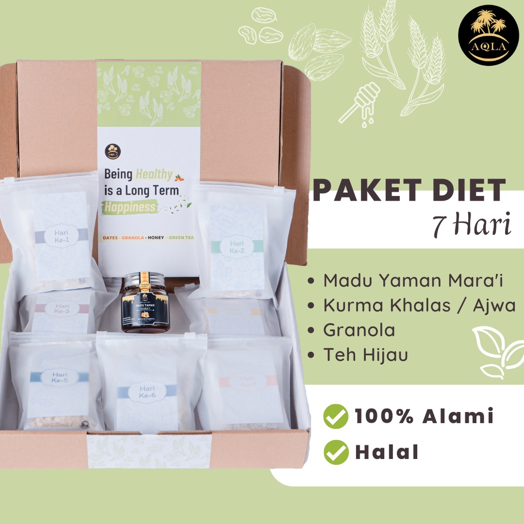 Paket Diet Herbal Alami / Diet Sehat Kurma Granola Madu Teh Hijau / Pola Hidup Sehat 7 hari