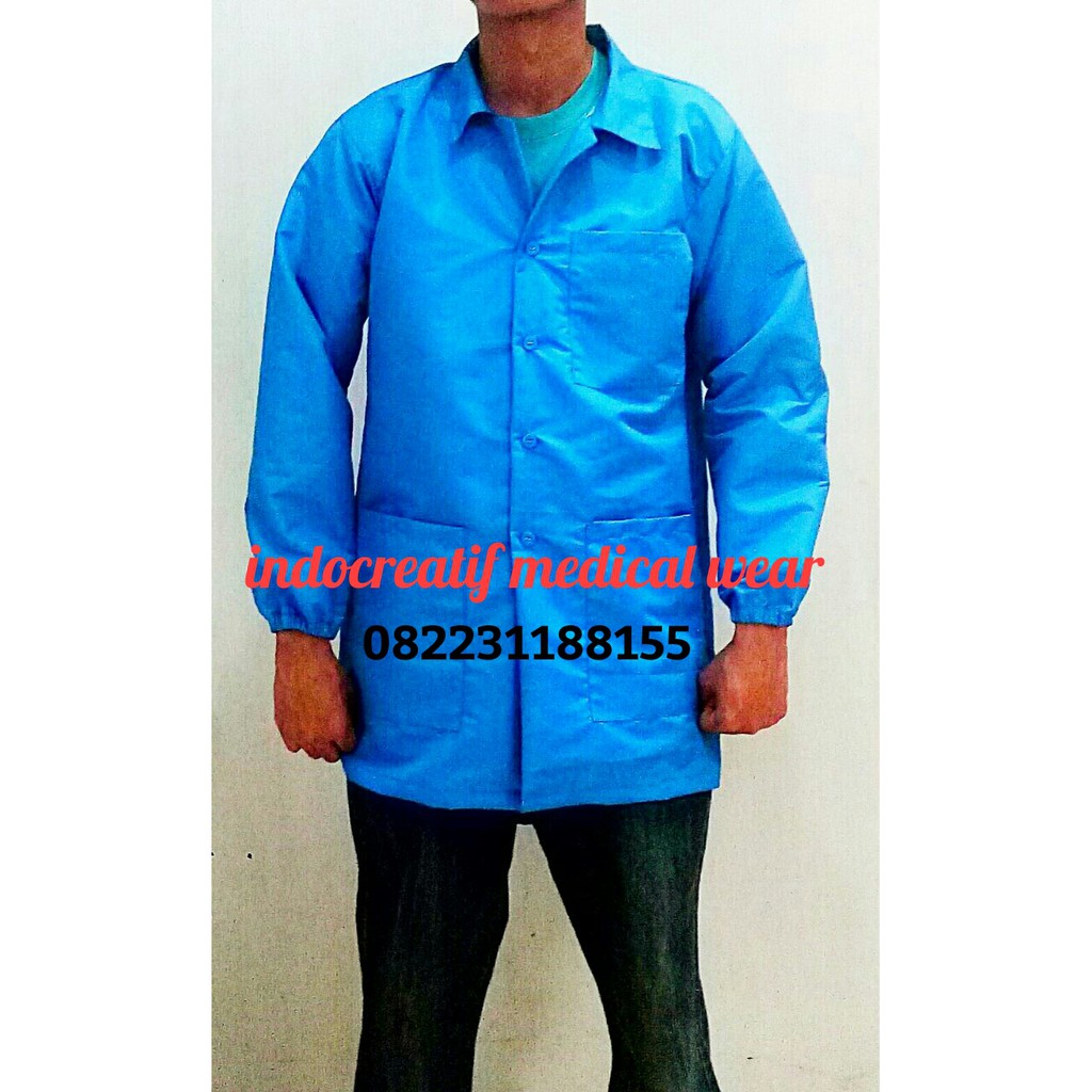 Jas Laboratorium / Jas Lab Parasit / Anti Air Warna Biru Lengan Panjang